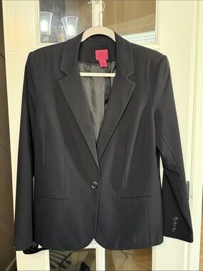 212 COLLECTION Black Single-Button Notch-Lapel Blazer Size 12 Classic Minimalist